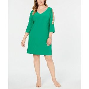MSK green Lattice sleeve plus size shift dress 1X